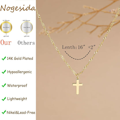 Cross Necklace for Women Trendy - Dainty 14K Gold Plated Minimalist Cross Necklace Simple Small Cross Pendant Necklaces Easter Christian Religious Faith Jewelry Christmas Gifts