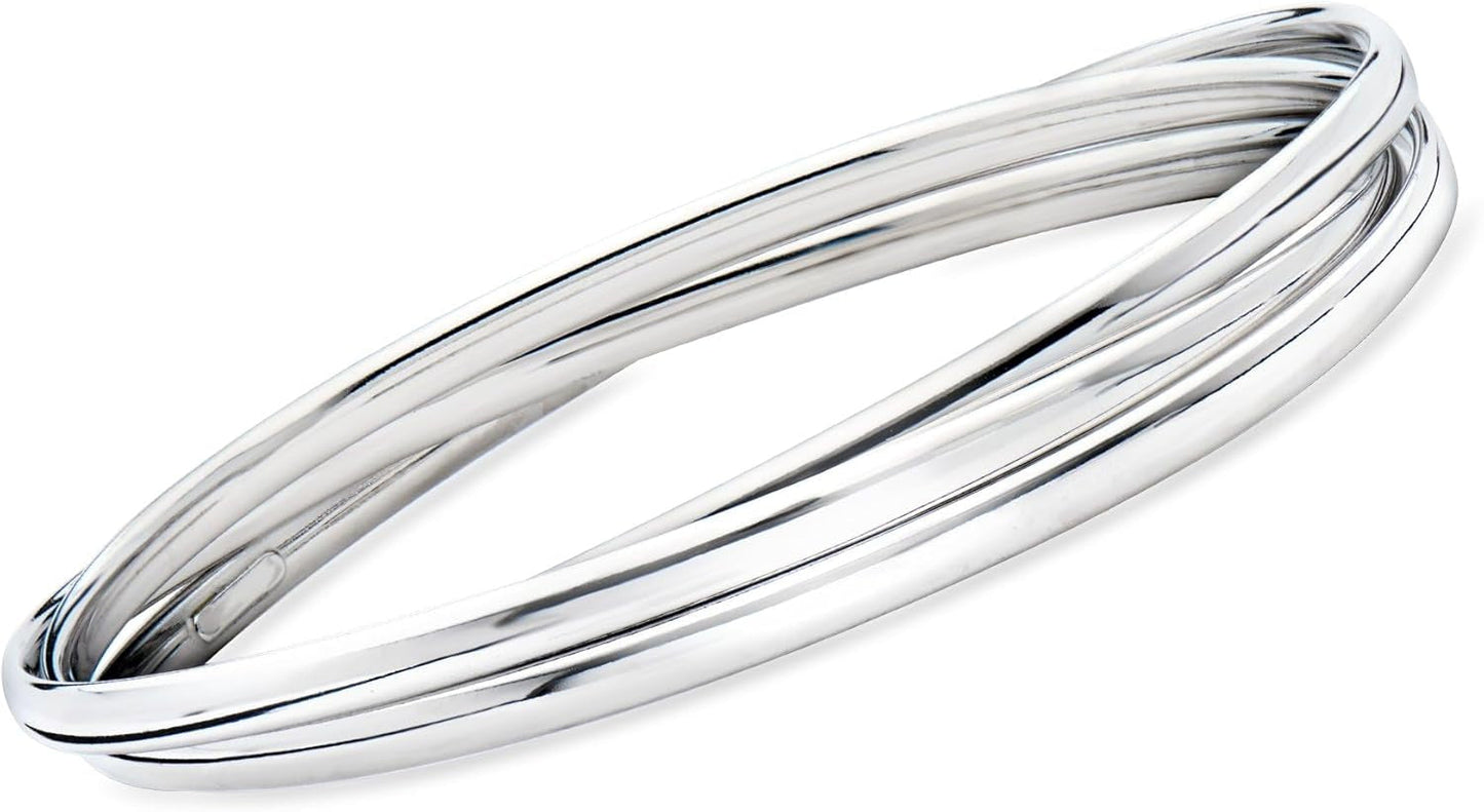 Italian Sterling Silver Rolling Bangle Bracelet. 7.5 Inches - WORLD TIME VISITS