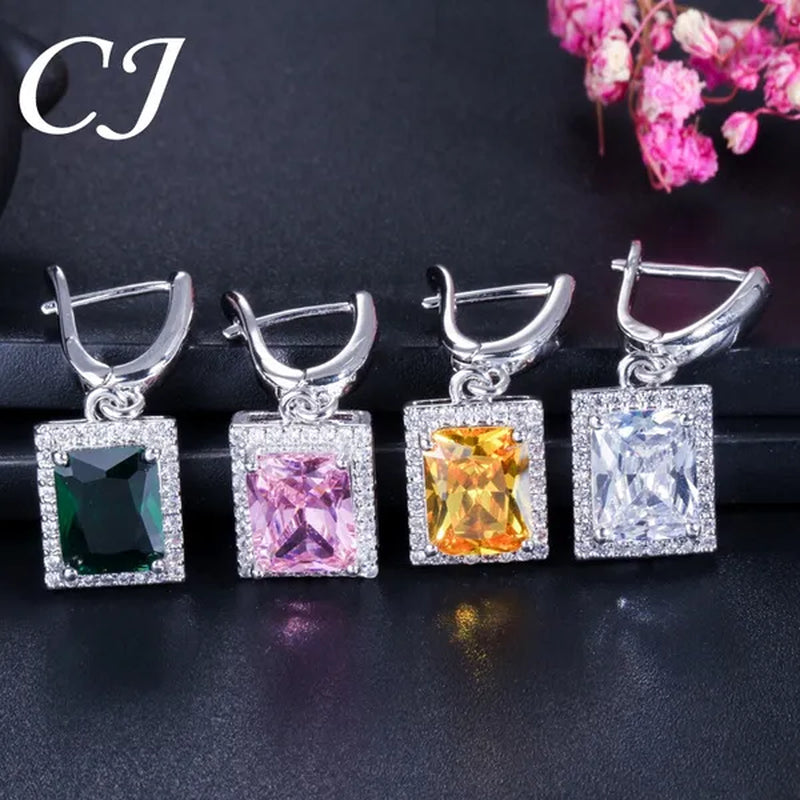 CANDICE Top Grade Bright Square Yellow Pave Sterling Silver Pendant Necklace Earrings and Ring with Tiny CZ Stone Jewelry 3 Pcs Sets for Women Dress Accessories