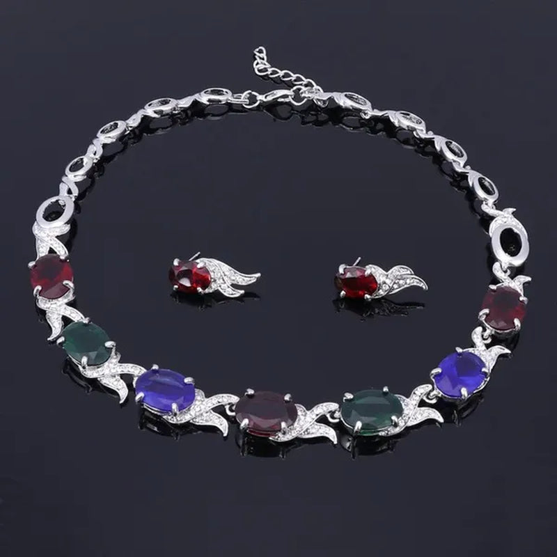 Fashion Women Zircon Rhinestone Necklace Earring Silver Plated Wedding Party Dress Jewelry Sets