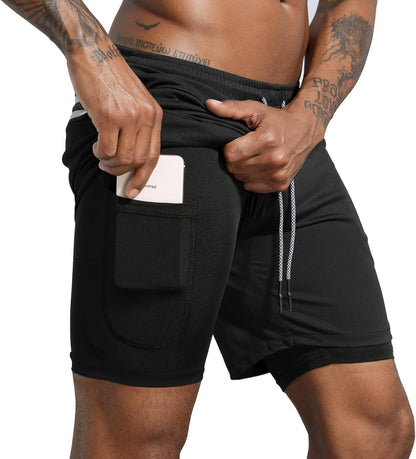 Men'S 2 in 1 Workout Running Shorts Lightweight Training Yoga Gym 7" Short with Zipper Pockets - WORLD TIME VISITS