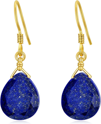 14K Solid Gold Lapis Faceted Teardrops Earrings for Women, Natural Lapis Lazuli Dangle Drops Earrings,Lapis Jewelry Blue Earrings Gifts for Her Christmas Valentines