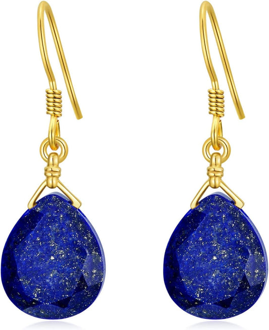 14K Solid Gold Lapis Faceted Teardrops Earrings for Women, Natural Lapis Lazuli Dangle Drops Earrings,Lapis Jewelry Blue Earrings Gifts for Her Christmas Valentines