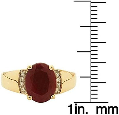 10K Yellow Gold 3Ct Genuine Opaque Ruby Ring with Diamonds for Women Holiday Gifts | Ethically, Authentically & Organically Sourced (Oval) Shaped Ruby Hand-Crafted Jewelry for Her | Ruby Ring for Women Holiday Gifts