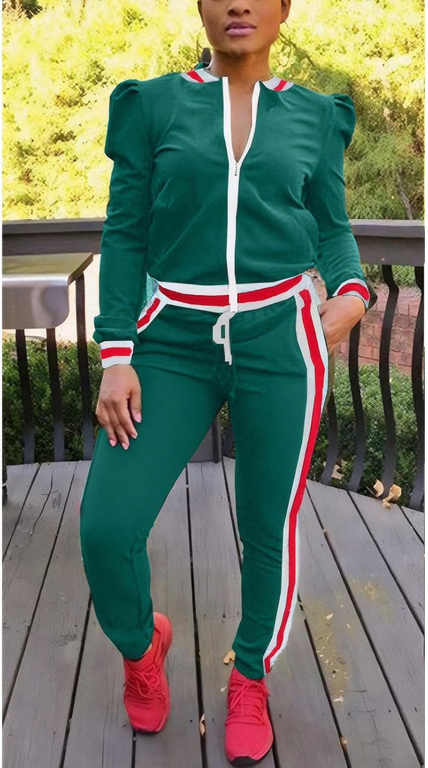 Women'S 2 Pieces Outfits Long Sleeve Zipper Jacket and Pants Set Tracksuits