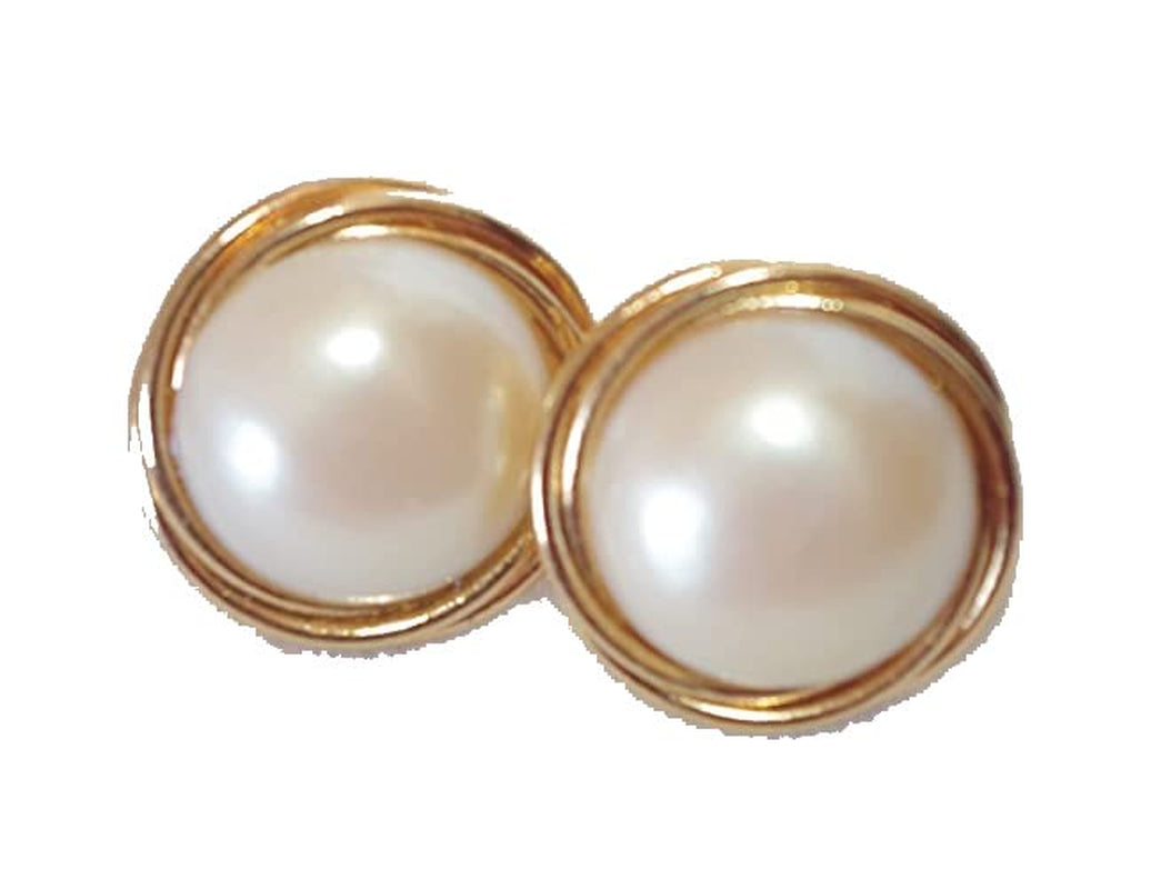 In Memory of Ruth Bader RBG Majorca Golden Pearl round Dome 19 MM Stud Earrings 14K Gold Filled Made by Hobe Company - WORLD TIME VISITS