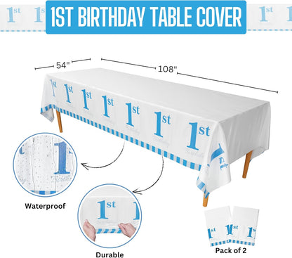 1St Birthday Table Covers (Pack of 2) - 54"X108" XL - First Birthday Decorations for Boys, 1St Tablecloth, Tablecover, Baby Boy 1St Birthday Decorations, One Year Old Brithday