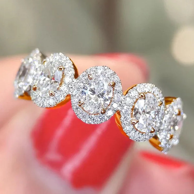 Trendy 925 Sterling Silver 5 Stone White Sapphire Diamond Rings for Women Bridal Romantic Proposal Ring Jewelry