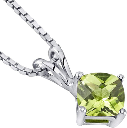 Solid 14K White Gold Peridot Pendant for Women, Genuine Gemstone Birthstone Classic Solitaire, Cushion Cut, 6Mm, 1 Carat Total