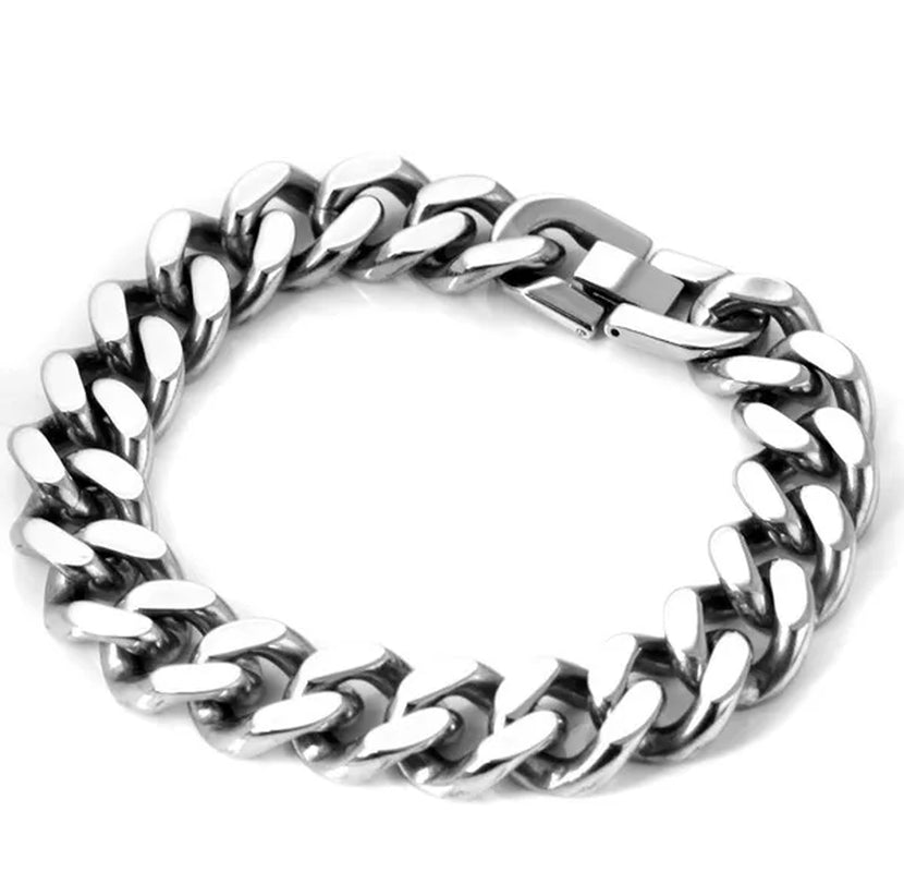 New Heavy Silver Tone 316L Stainless Steel Curb Chain Men'S Fashion Bracelet 9"