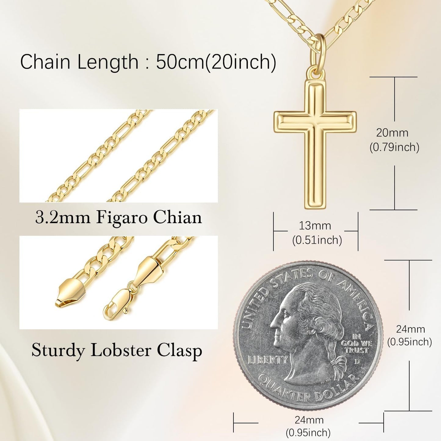 Gold Cross Necklaces for Women 14K Gold Necklaces for Women Crosses Necklace for Womens Classic Simple Cross with Clean Lines Crosses Pendant for Womens Chain Necklace - WORLD TIME VISITS