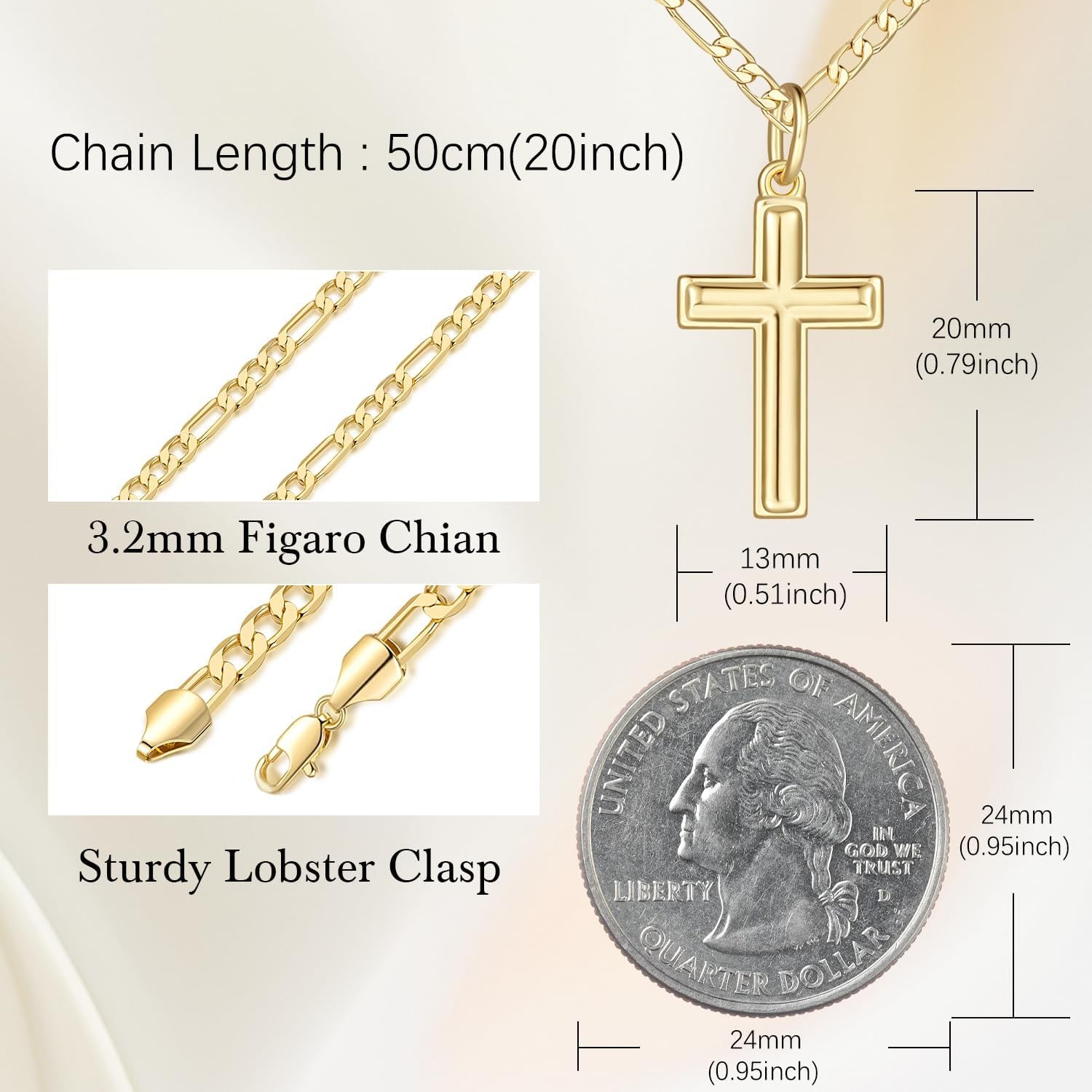 Gold Cross Necklaces for Women 14K Gold Necklaces for Women Crosses Necklace for Womens Classic Simple Cross with Clean Lines Crosses Pendant for Womens Chain Necklace - WORLD TIME VISITS