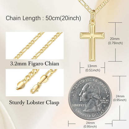Gold Cross Necklaces for Women 14K Gold Necklaces for Women Crosses Necklace for Womens Classic Simple Cross with Clean Lines Crosses Pendant for Womens Chain Necklace - WORLD TIME VISITS