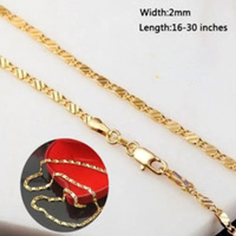 New Fashion Luxury Exquisite Men and Women Fashion Solid  Chain Necklace 2mm Wide and Thin Necklace Bridal Wedding Engagement High Jewelry Size: 16-30 Inches