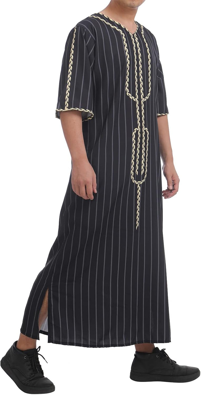 Men Muslim Thobe Middle East Saudi Arabic Robe Long Sleeve Kaftan Embroidered Islamic Arabic Abaya Prayer Clothes