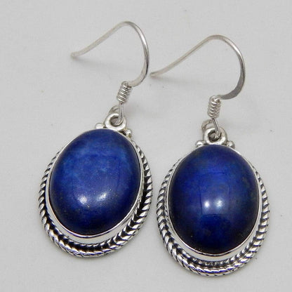Fortune Charms Inc 925 Sterling Silver Earring Lapis Lazuli Earring Oval Shape Earring Blue Stone Earring Gemstone Handmade Silver Jewelry Gift for Her