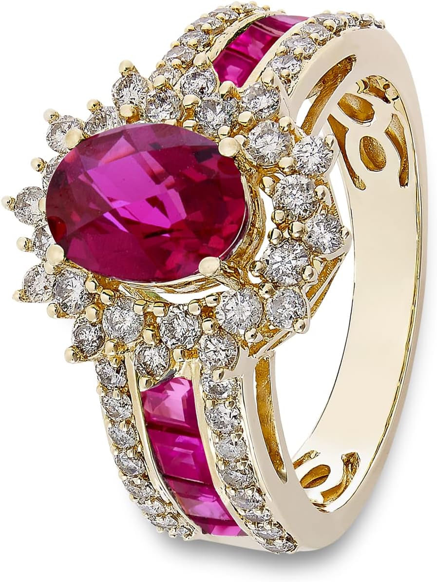 Genuine Oval Gemstone and Natural Diamond Rings, Statement Ring, Gemstone Jewelry for Women, 14K White Gold/14K Gold (1 3/4 Cttw of Gemstone, 3/4 Cttw of Diamonds) - WORLD TIME VISITS
