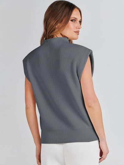 Women'S Mock Neck Sleeveless Sweater Vest Casual Cap Sleeve Knit Pullover Tank Tops 2025 Spring Summer Clothes