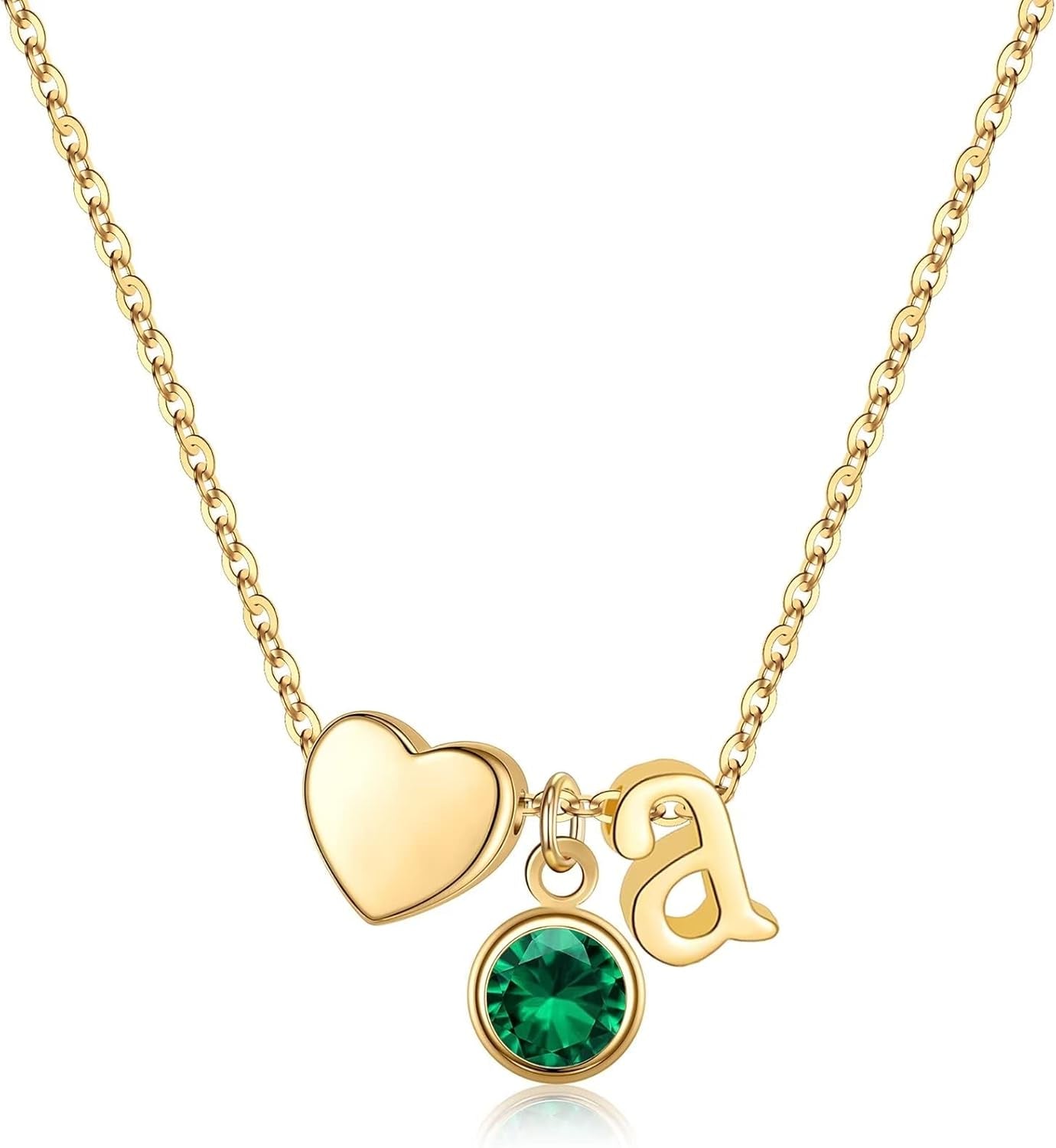 Initial Birthstone Necklace for Women, 14K Gold Plated Heart Initial Necklace Birthstone Necklace Heart Initial Birthstone Pendant Necklace Family Birthstone Necklace Birthday Gifts for Women