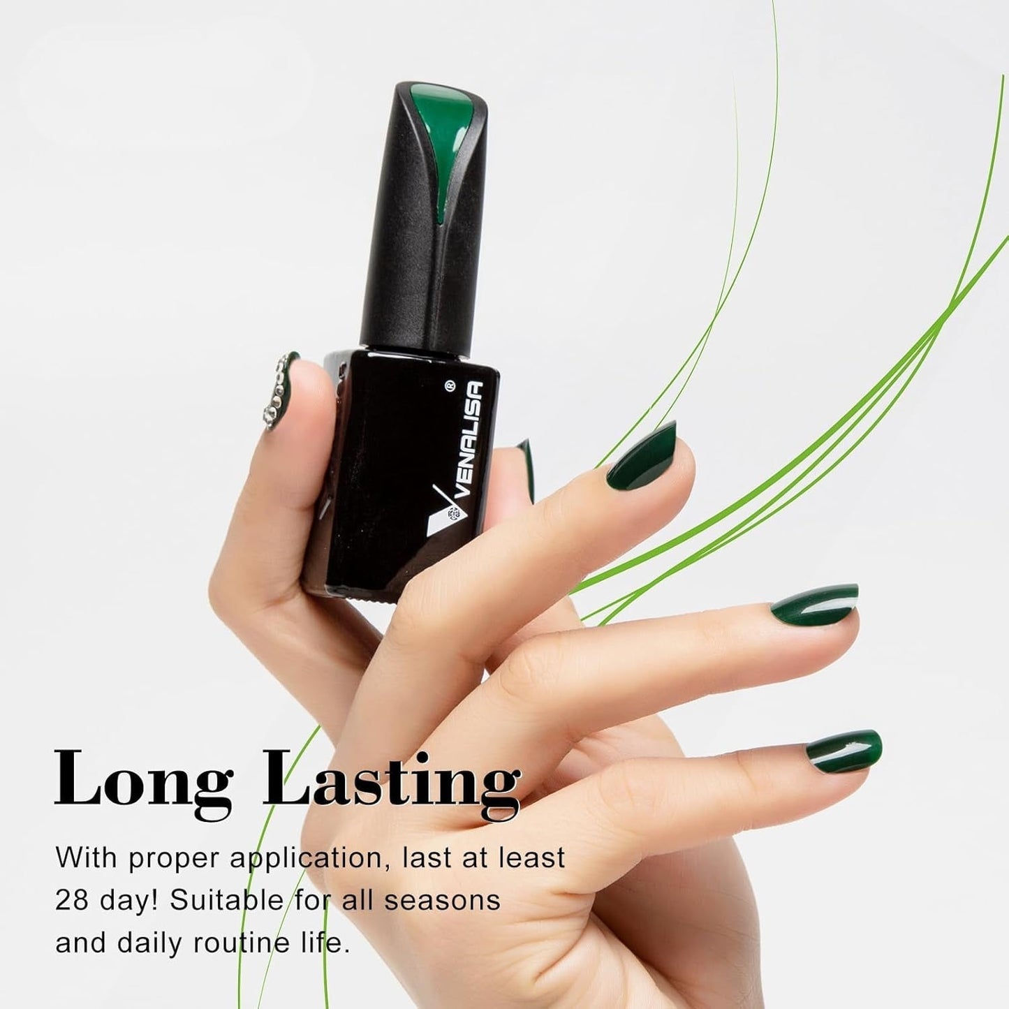 VENALISA 15Ml Emerald Green Gel Nail Polish, Dark Green Lime Color Soak off UV LED Nail Gel Polish Nail Art Starter Manicure Salon DIY at Home, 0.53 OZ