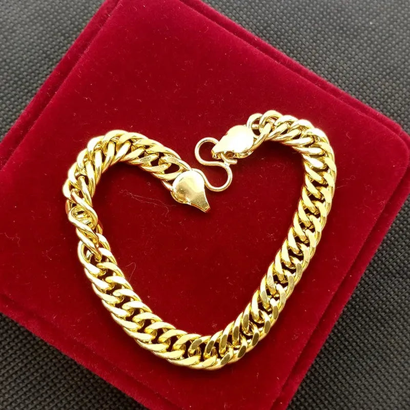 24K Solid Gold Twisted Pattern Bracelet Set Men's and Women's Bracelets Gold Jewelry