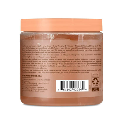 Defining Styling Gel for Thick, Curly Hair Coconut and Hibiscus Paraben-Free Frizz Control Styling Gel 15 Oz
