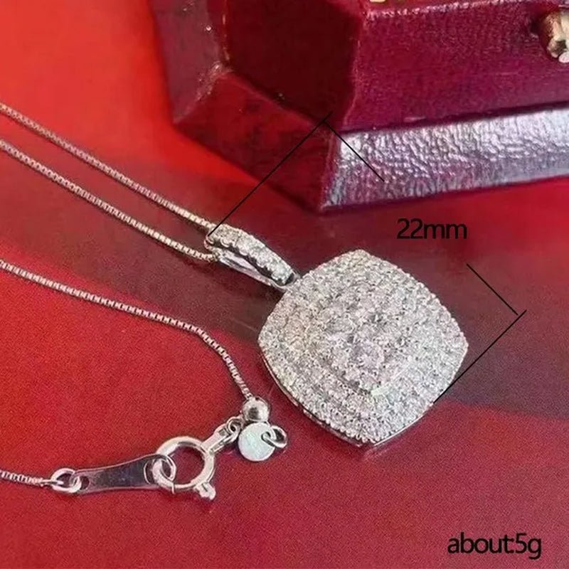 Delicate Pave Setting Diamond Square Pendant Necklace for Women Bridal Wedding Fashion Accessories