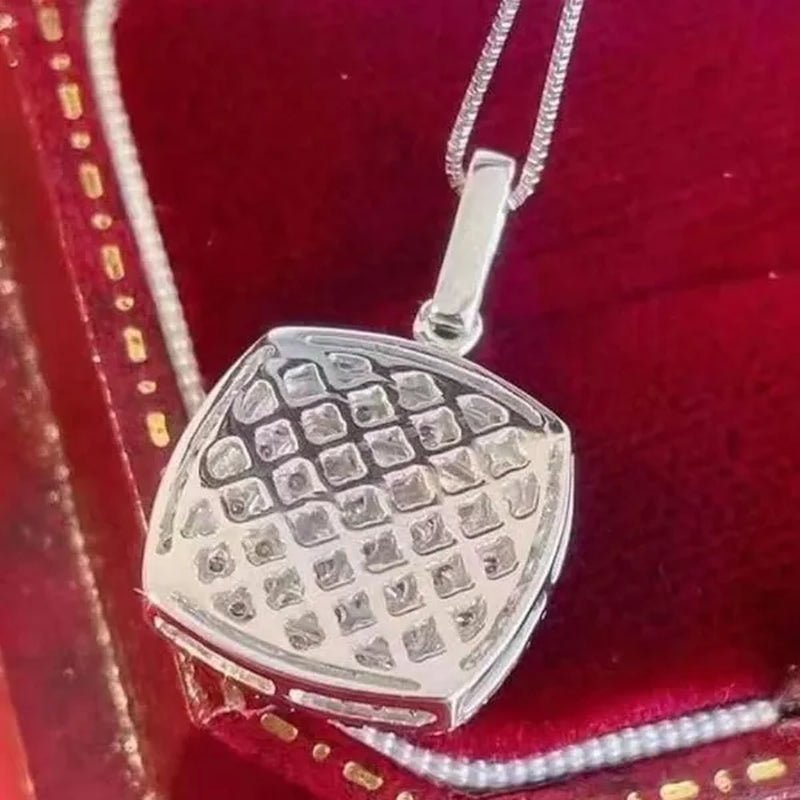 Delicate Pave Setting Diamond Square Pendant Necklace for Women Bridal Wedding Fashion Accessories