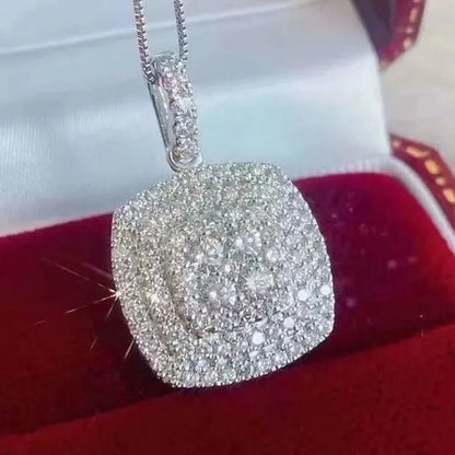 Delicate Pave Setting Diamond Square Pendant Necklace for Women Bridal Wedding Fashion Accessories - WORLD TIME VISITS