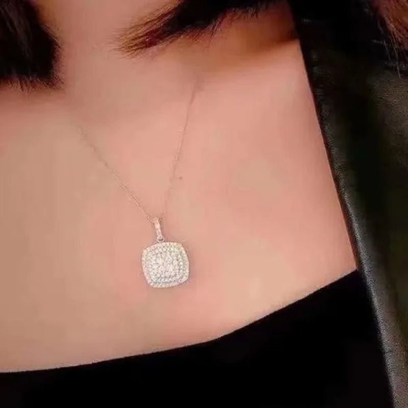 Delicate Pave Setting Diamond Square Pendant Necklace for Women Bridal Wedding Fashion Accessories