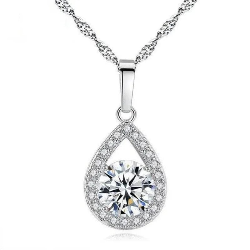 Delicate Teardrop Plated Moissanite Cubic Zirconia Necklace for Women Bridal Engagement Wedding Fine Jewelry Gift - WORLD TIME VISITS