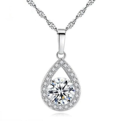 Delicate Teardrop Plated Moissanite Cubic Zirconia Necklace for Women Bridal Engagement Wedding Fine Jewelry Gift - WORLD TIME VISITS