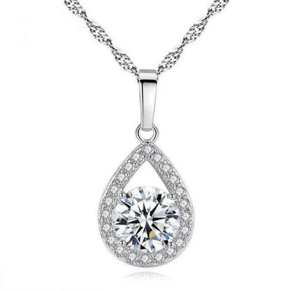 Delicate Teardrop Plated Moissanite Cubic Zirconia Necklace for Women Bridal Engagement Wedding Fine Jewelry Gift - WORLD TIME VISITS