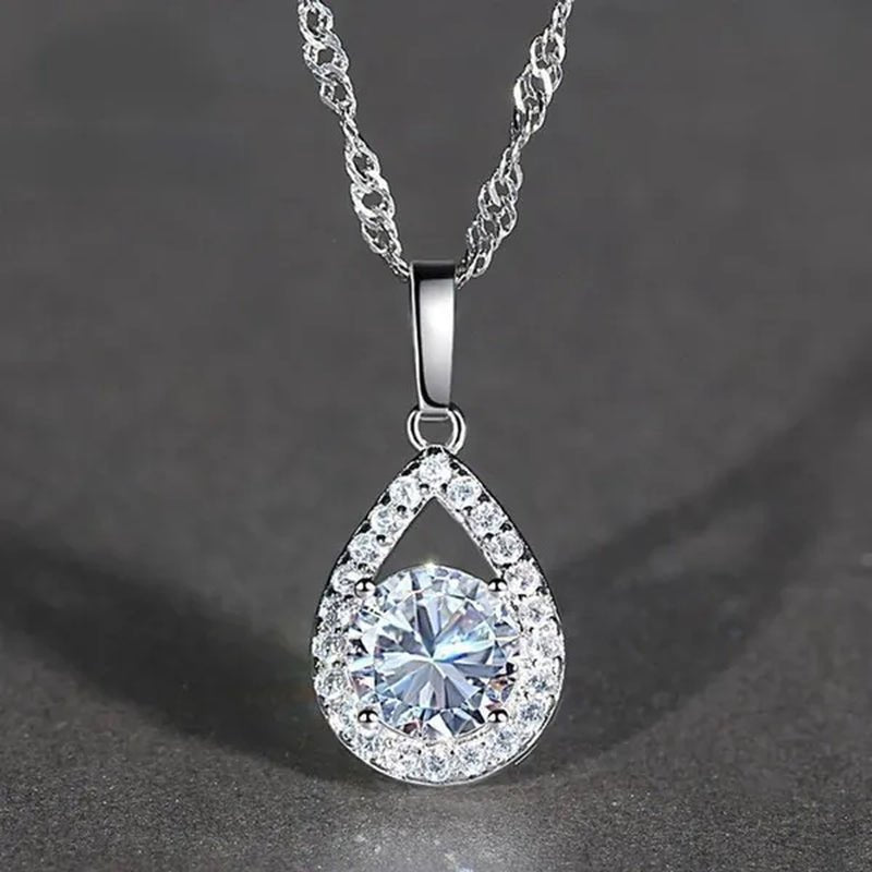 Delicate Teardrop Plated Moissanite Cubic Zirconia Necklace for Women Bridal Engagement Wedding Fine Jewelry Gift