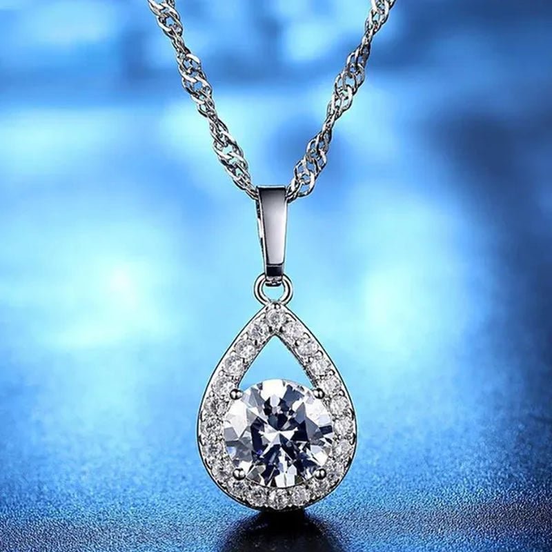 Delicate Teardrop Plated Moissanite Cubic Zirconia Necklace for Women Bridal Engagement Wedding Fine Jewelry Gift