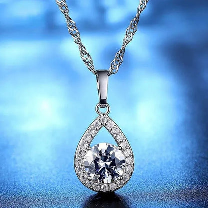 Delicate Teardrop Plated Moissanite Cubic Zirconia Necklace for Women Bridal Engagement Wedding Fine Jewelry Gift