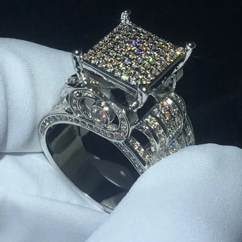 Deluxe Promise Silver Pave Setting AAAAA Cz Diamond Engagement Band Rings for Women Men Wedding Jewelry Gift