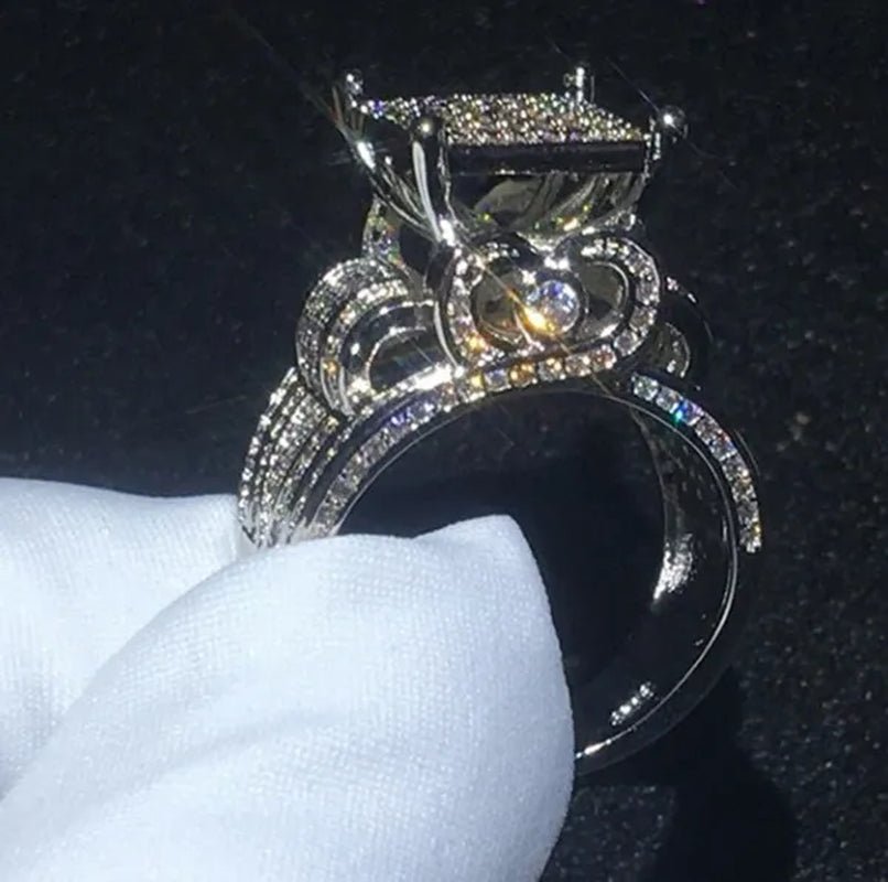 Deluxe Promise Silver Pave Setting AAAAA Cz Diamond Engagement Band Rings for Women Men Wedding Jewelry Gift - WORLD TIME VISITS