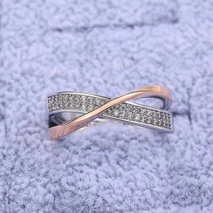 Delysia KingLadies fashion white sapphire ring cross rose gold ring ladies Valentine's day birthday gift jewelry
