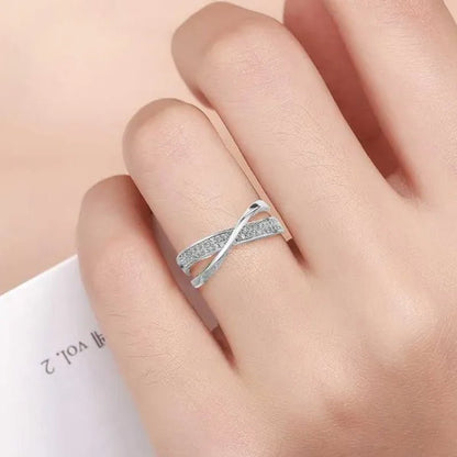 Delysia KingLadies fashion white sapphire ring cross rose gold ring ladies Valentine's day birthday gift jewelry