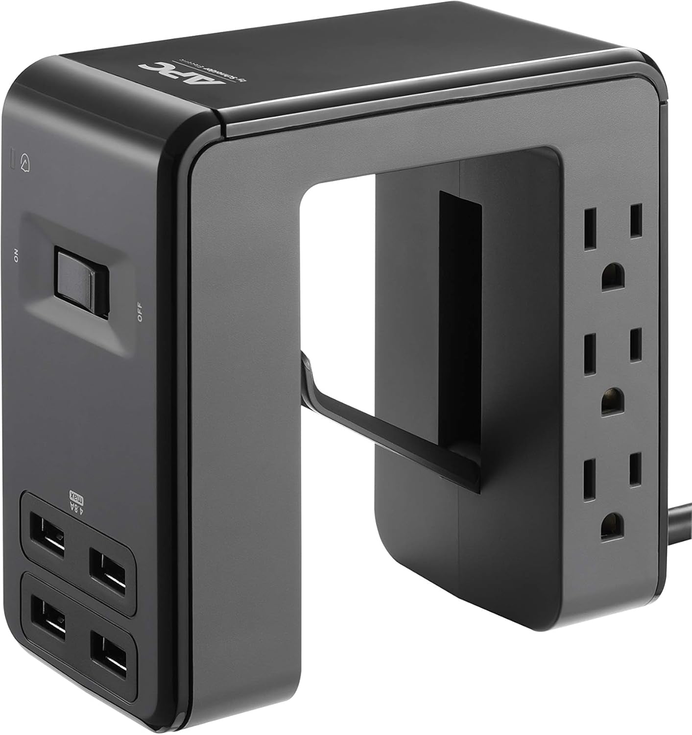 Desk Mount Power Station PE6U4, U - Shaped Surge Protector with USB Ports (4), Desk Clamp, 6 Outlet, 1080 Joules Black - WORLD TIME VISITS