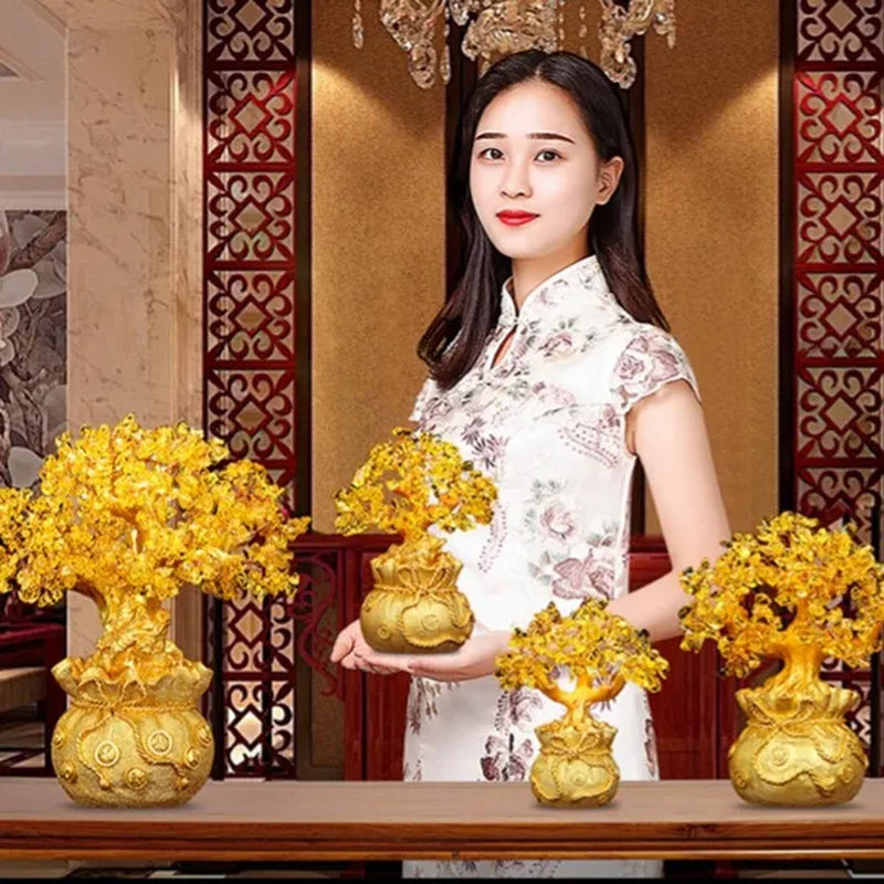 3 Size Festival Holiday Gifts Natural Citrine Quartz Crystal Money Tree in for Wealth Money Bay Lucky Tree