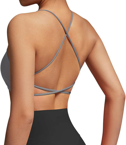 Women 2 Piece Open Back Sports Bra Pack Strappy Workout Gym Yoga Crops