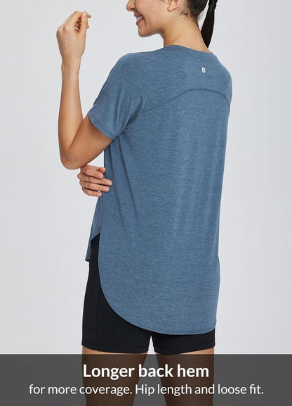 Women'S Short Sleeve Workout Shirts Tops Athletic Yoga Running Shirts Loose Fit with Side Slits Quick Dry T-Shirts