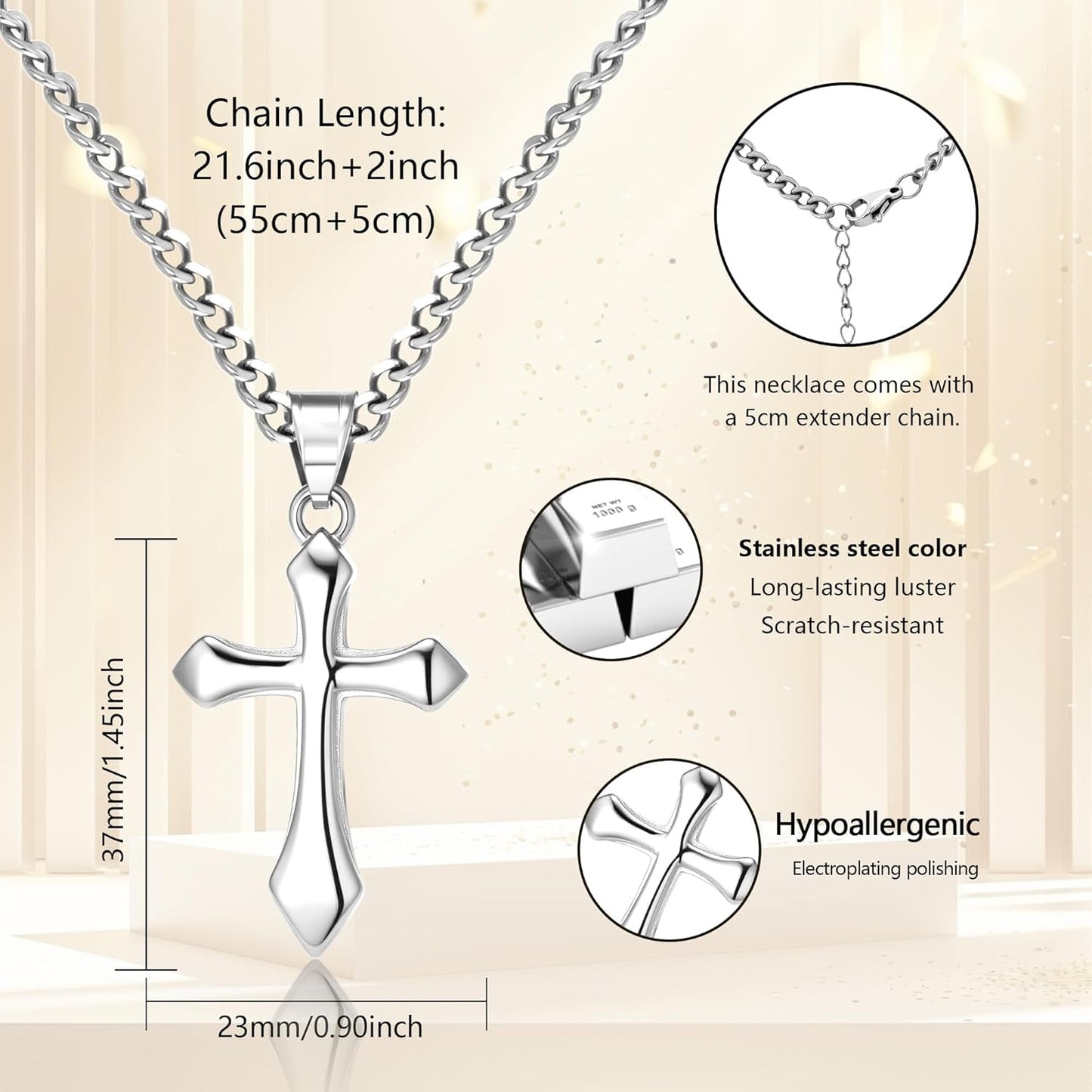 Gold Cross Necklace for Men,14K Gold Plated Cross Pendant Necklace Cuban Chain Stainless Steel Cross Necklace Faith Cross Jewelry Gift Minimalist Trendy Pendant Necklaces