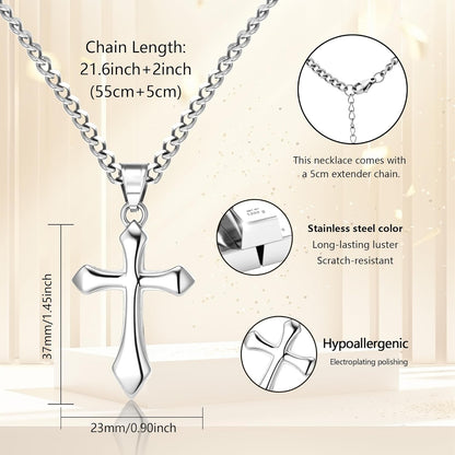 Gold Cross Necklace for Men,14K Gold Plated Cross Pendant Necklace Cuban Chain Stainless Steel Cross Necklace Faith Cross Jewelry Gift Minimalist Trendy Pendant Necklaces