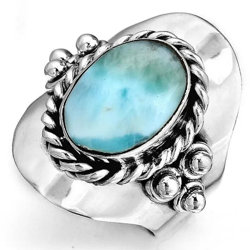 Vintage 925 Silver Ring Boho Blue Stone Statement Spinner Ring Meditation Statement Jewelry