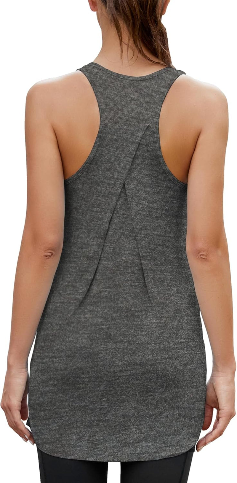 Women Workout Athletic Yoga Shirts Loose Fit Racerback Long Tank Tops