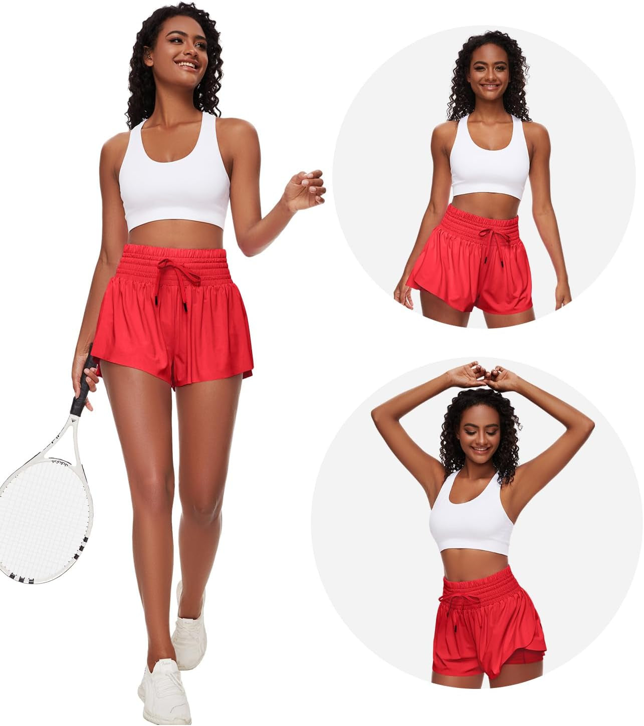 Women Flowy Athletic Shorts,2 in 1 High Waisted Running Shorts with Pocket Yoga Workout Casual Wear Summer