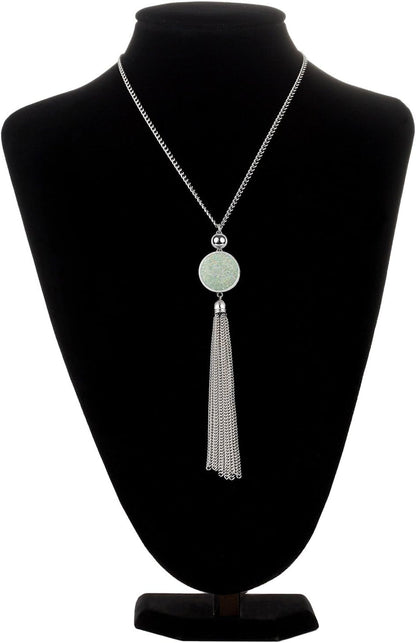 Long Chain Tassel Necklace Pendant Resin Sweater Chain Bohemian Style for Women, Change Color